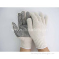 4 Threads Cotton Knitted Work Gloves Black PVC Dots on Palm Dkp408